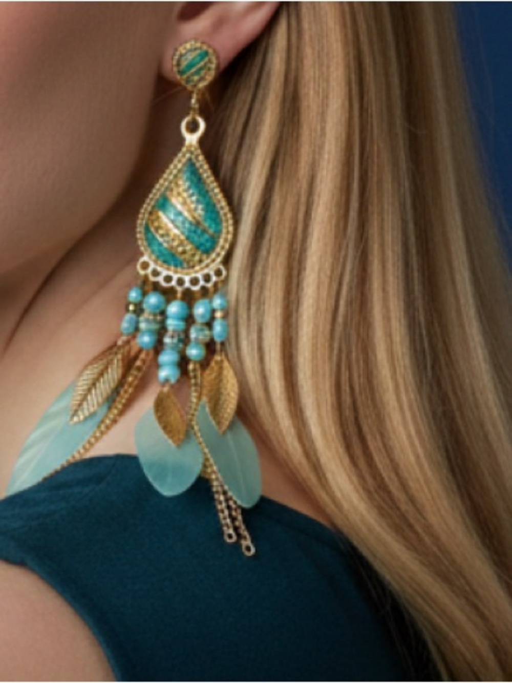 Dangle earrings Teal Beaded Drop Earrings - Women's Fashion Jewelry